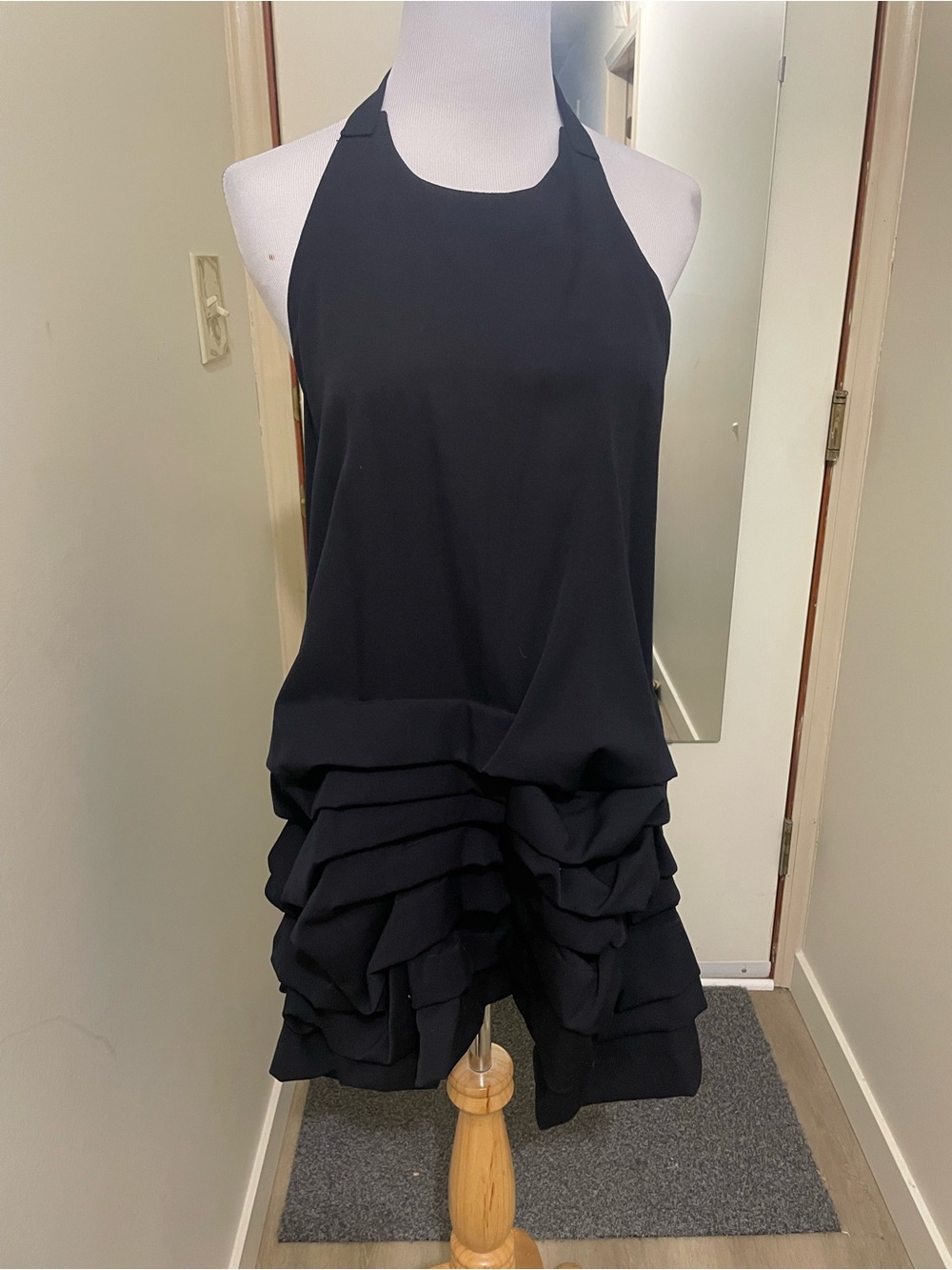 Unique Comme des Garcons Black Halter Mini Apron Dress  💯 % Wool